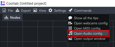 open audio config via command